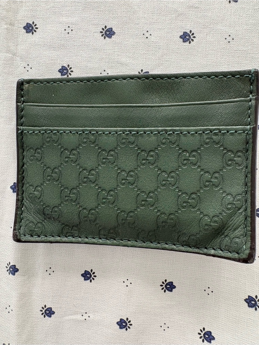 Gucci Green Embossed Leather Card Holder